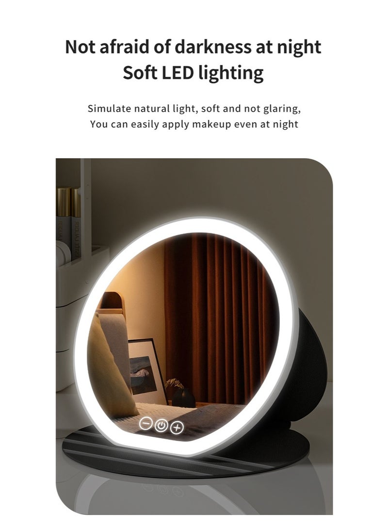 مرآة مكياج قابلة للطي، مرآة عالية الدقة مع إضاءة LED، مصدر ضوء ثلاثي الألوان، دعم زاوية قابل للتعديل (بيضاء) - Image 4